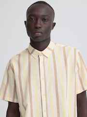 Blend Yellow Aban Linen Blend Stripe Shirt - Image 4 of 5