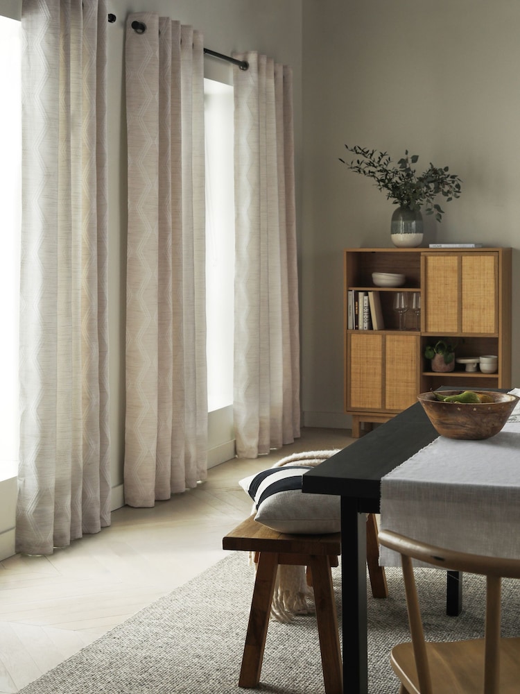 Natural Next Textured Jacquard Eyelet Lined Curtains - Image 1 of 5