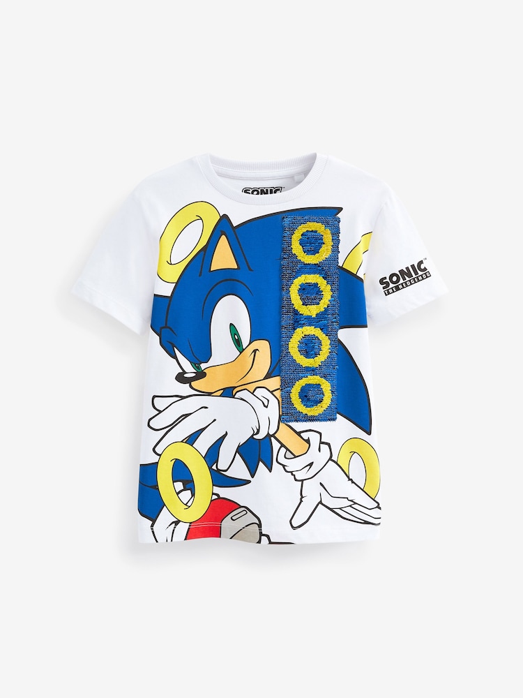 White Sonic Flippy Sequin License T-Shirt (3-14yrs) - Image 1 of 3 White Sonic Flippy Sequin License T-Shirt (3-14yrs) - Image 1 of 3