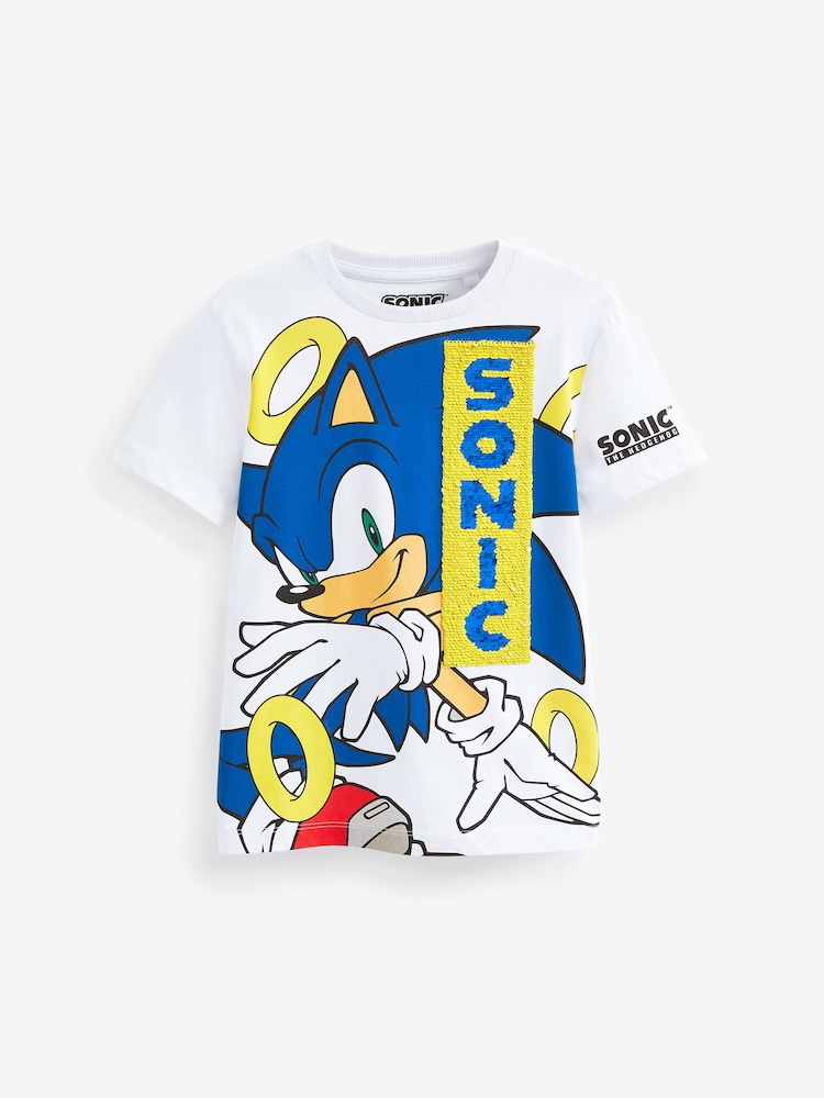 White Sonic Flippy Sequin License T-Shirt (3-14yrs) - Image 2 of 3 White Sonic Flippy Sequin License T-Shirt (3-14yrs) - Image 2 of 3