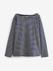 Joules Harbour Navy Blue Stripe Boat Neck Breton Top - Image 1 of 1