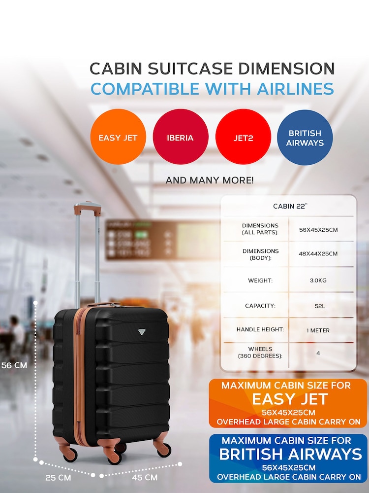 Flight Knight 56x45x25cm EasyJet Overhead 4 Wheel ABS Hard Case Cabin Carry On Hand Luggage - Image 3 of 6