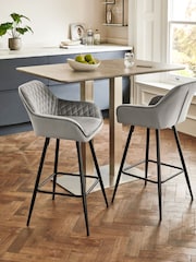 Soft Velvet Mid Grey Hamilton Fixed Height Quilted Kitchen Bar Stool - Image 1 of 9