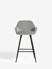 Soft Velvet Mid Grey Hamilton Fixed Height Quilted Kitchen Bar Stool - Image 2 of 9