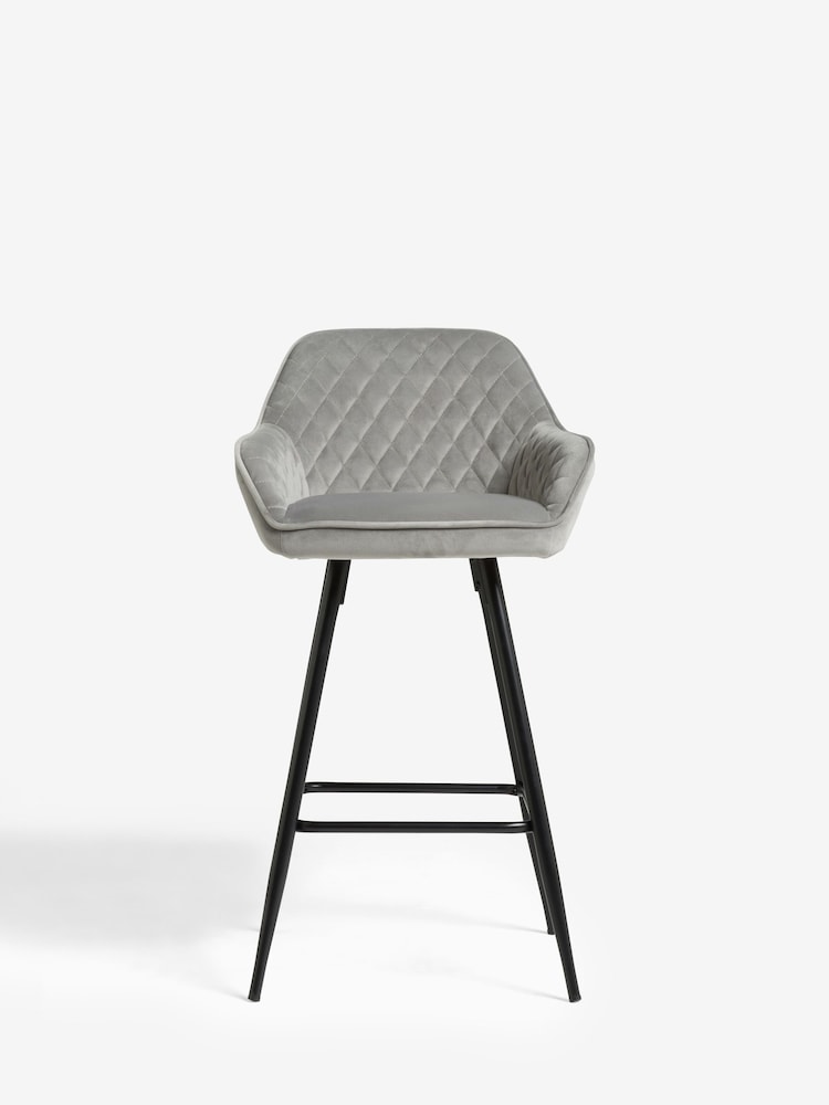 Soft Velvet Mid Grey Hamilton Fixed Height Quilted Kitchen Bar Stool - Image 2 of 9
