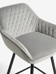 Soft Velvet Mid Grey Hamilton Fixed Height Quilted Kitchen Bar Stool - Image 7 of 9