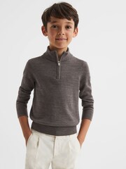 Reiss Mouse Brown Melange Blackhall Zip Up Knitted Jumper - Image 1 of 11