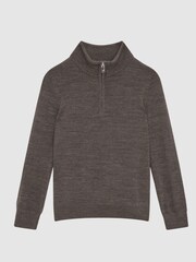 Reiss Mouse Brown Melange Blackhall Zip Up Knitted Jumper - Image 2 of 11