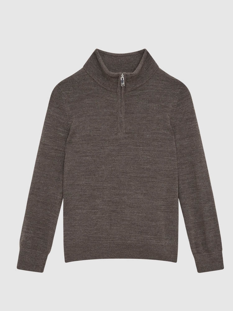 Reiss Mouse Brown Melange Blackhall Zip Up Knitted Jumper - Image 2 of 11