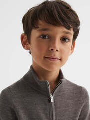Reiss Mouse Brown Melange Blackhall Zip Up Knitted Jumper - Image 3 of 11