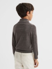 Reiss Mouse Brown Melange Blackhall Zip Up Knitted Jumper - Image 5 of 11