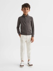 Reiss Mouse Brown Melange Blackhall Zip Up Knitted Jumper - Image 6 of 11
