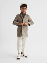 Reiss Mouse Brown Melange Blackhall Zip Up Knitted Jumper - Image 9 of 11