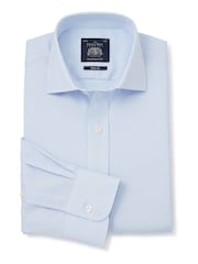 Синий - Savile Row Company Слим фит Twill Double Cuff 100% Cotton рубашки - Изображение 4 из 8