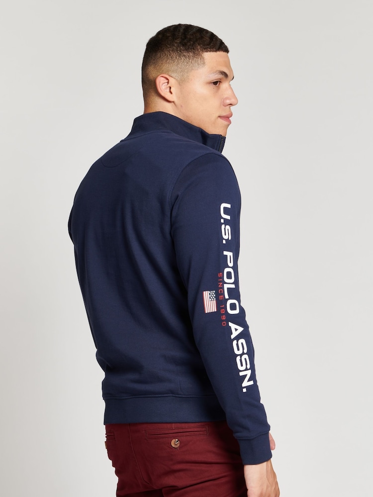 U.S. Polo Assn. Mens Navy Blazer Zip Sport Funnel Sweatshirt - Image 2 of 3