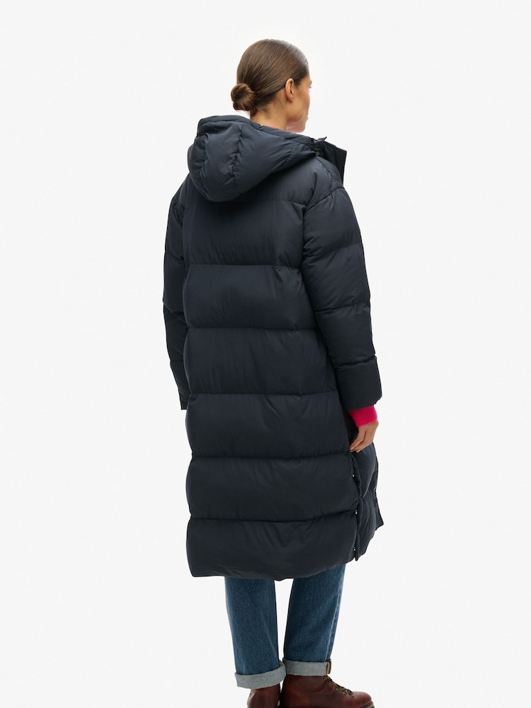 Superdry Blue Hooded Longline Puffer Coat - Image 2 of 6