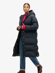 Superdry Blue Hooded Longline Puffer Coat - Image 3 of 6
