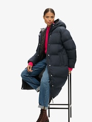 Superdry Blue Hooded Longline Puffer Coat - Image 4 of 6