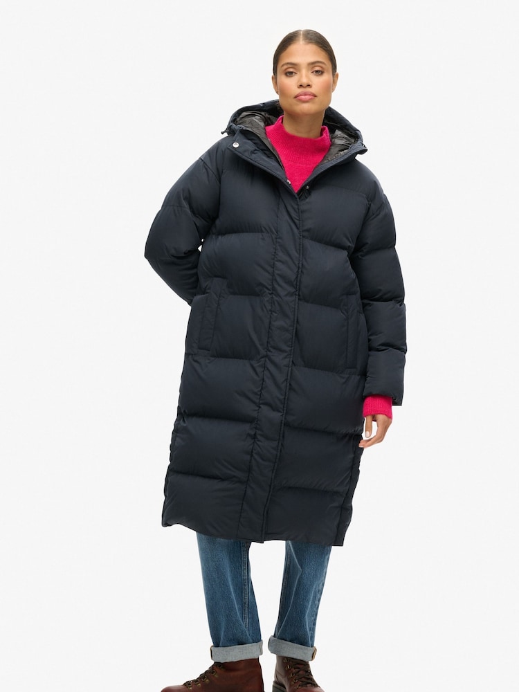 Superdry Blue Hooded Longline Puffer Coat - Image 6 of 6