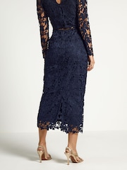 Navy Blue Lace Co-Ord Midi Skirt - Image 3 of 5