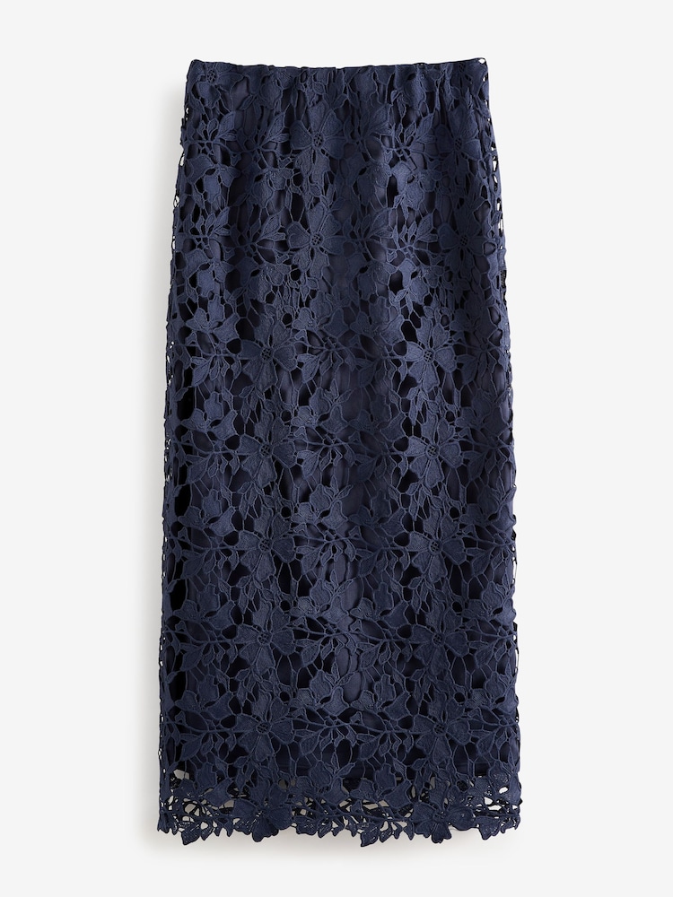 Navy Blue Lace Co-Ord Midi Skirt - Image 5 of 5