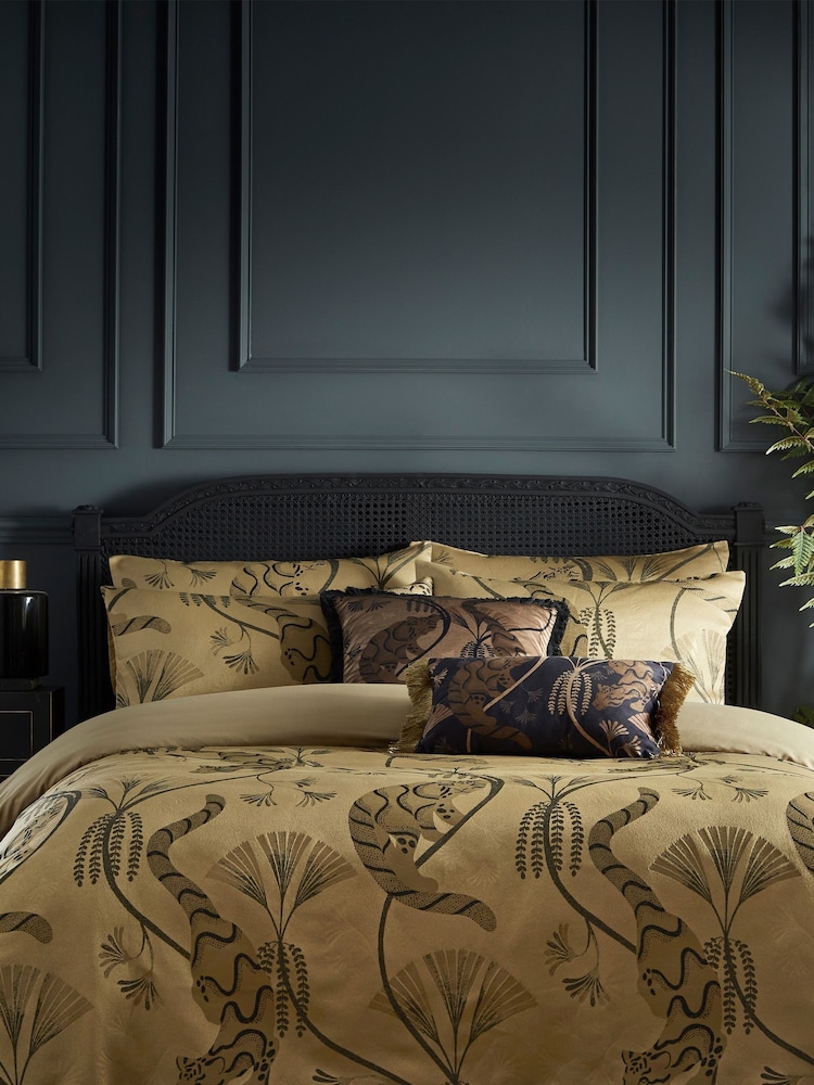 Riva Paoletti Gold Global Animal Jacquard Duvet Cover and Pillowcase Set - Image 1 of 4