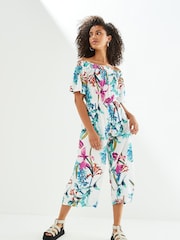 Ecru White Floral Off Shoulder Jumpsuit - Image 1 of 5