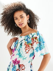 Ecru White Floral Off Shoulder Jumpsuit - Image 4 of 5