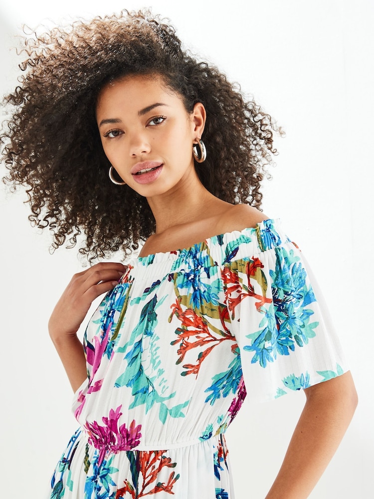 Ecru White Floral Off Shoulder Jumpsuit - Image 4 of 5