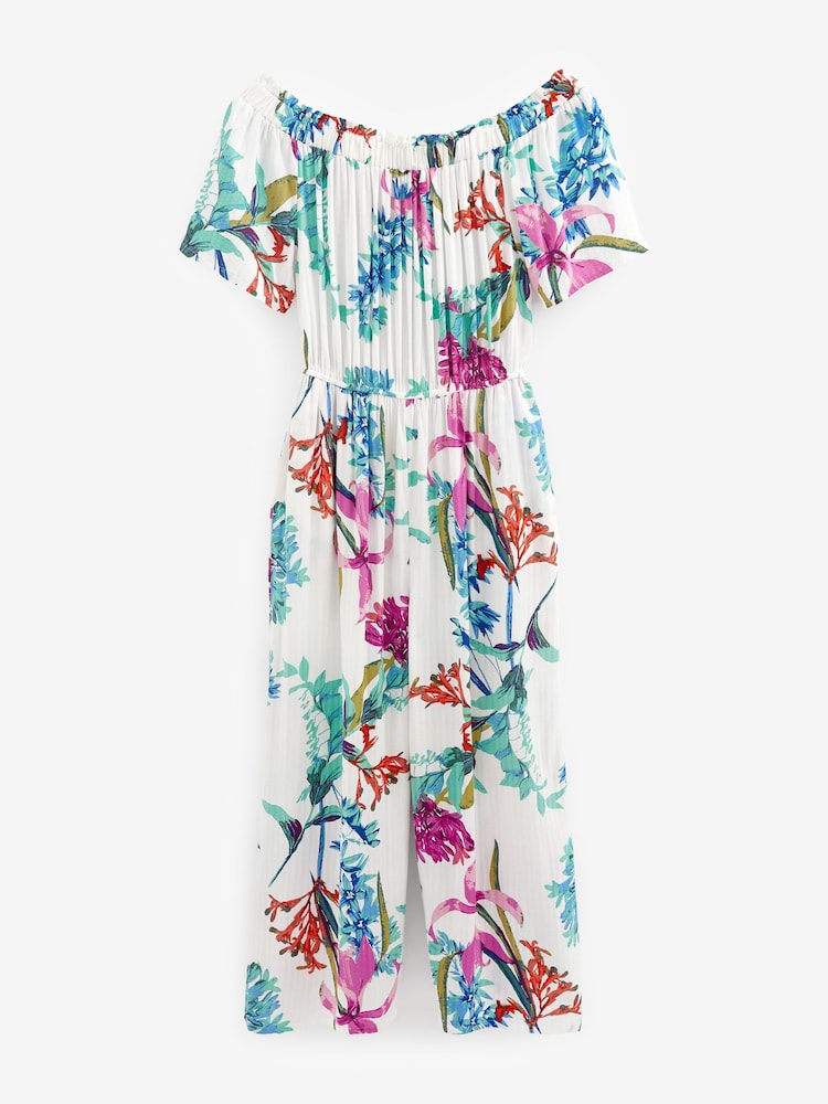 Ecru White Floral Off Shoulder Jumpsuit - Image 5 of 5