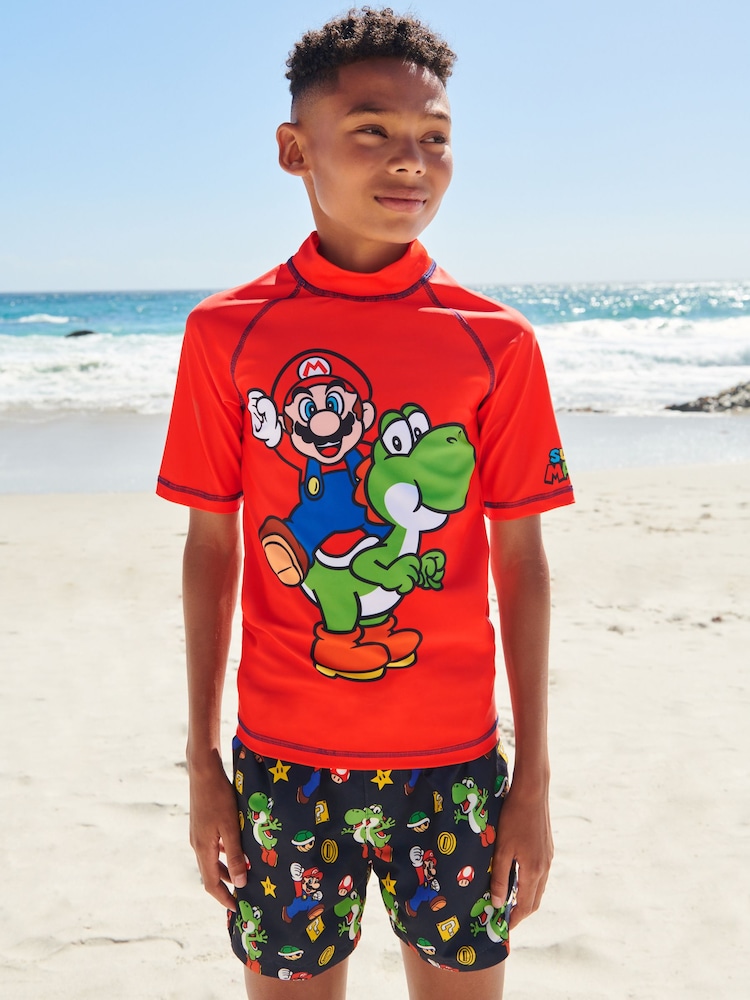Red Mario Rash Vest (3-16yrs) - Image 1 of 5