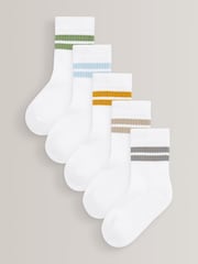 White/Neutrals Cushioned Footbed Cotton Rich Ribbed Tipped Socks 5 Pack - Image 1 of 6