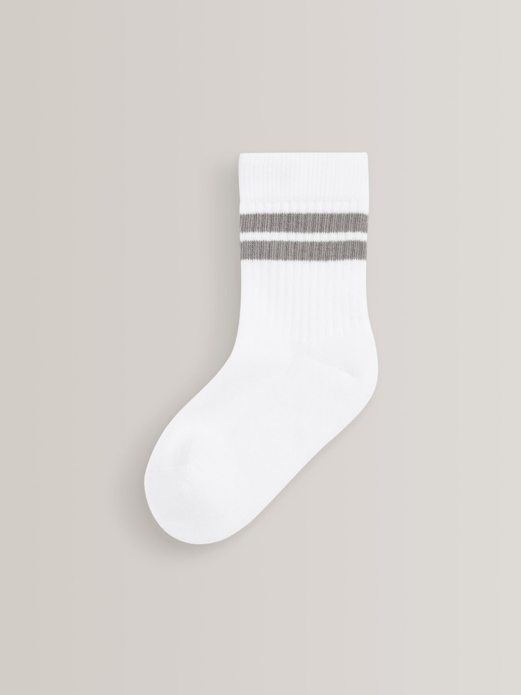 White/Neutrals Cushioned Footbed Cotton Rich Ribbed Tipped Socks 5 Pack - Image 4 of 6