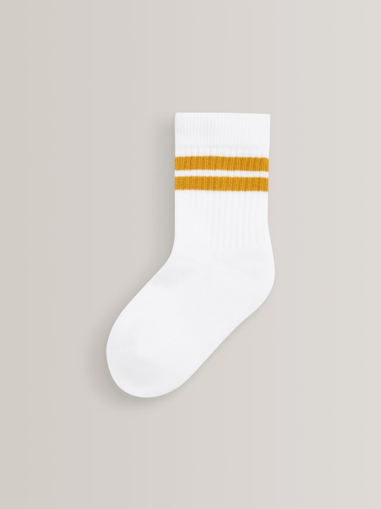 White/Neutrals Cushioned Footbed Cotton Rich Ribbed Tipped Socks 5 Pack - Image 5 of 6