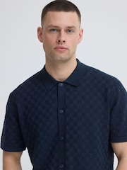 Blend Blue Deven Checked Knit Polo Shirt - Image 4 of 5