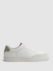Reiss White/Sage Ashley Perf Leather Contrast Sole Trainers - Image 1 of 5