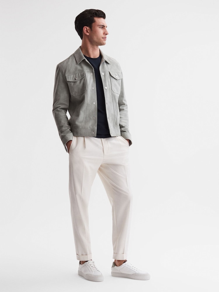 Reiss White/Sage Ashley Perf Leather Contrast Sole Trainers - Image 2 of 5