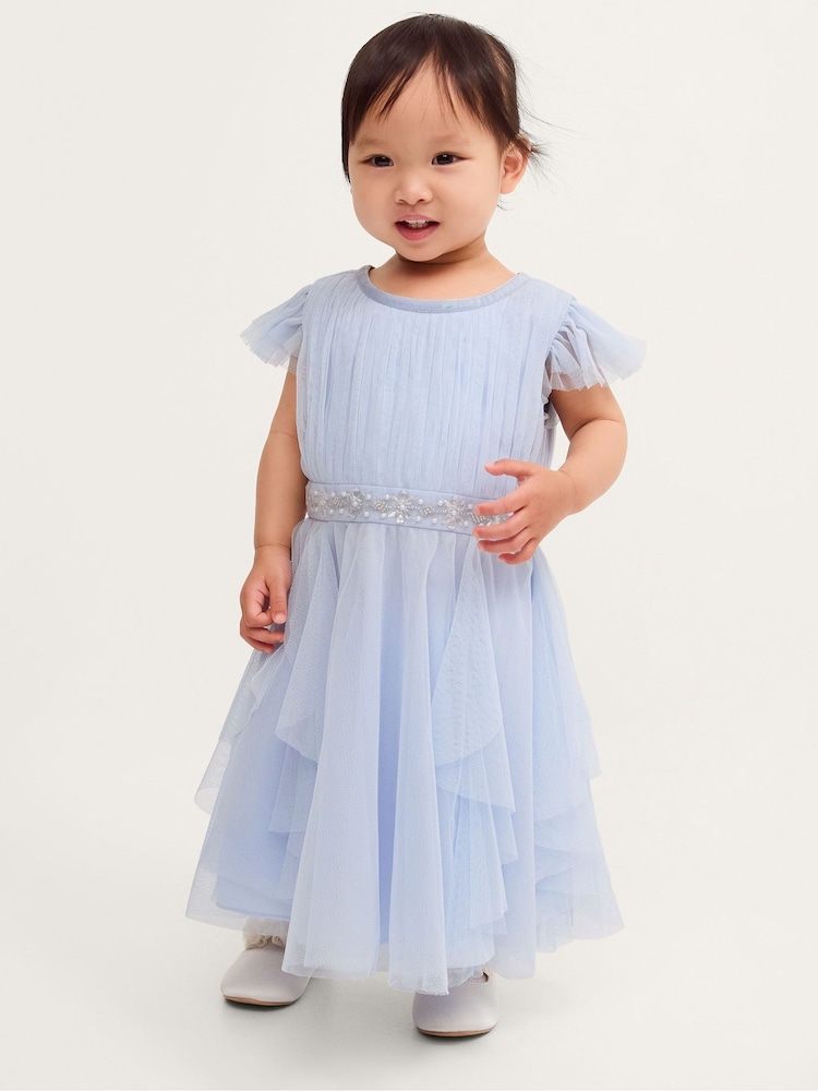 Monsoon Blue Baby Pennie Mesh Party Dress - Image 1 of 3 Monsoon Blue Baby Pennie Mesh Party Dress - Image 1 of 3