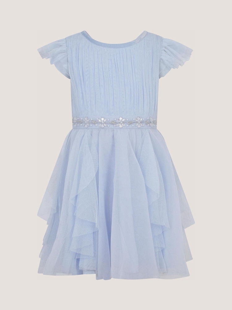 Monsoon Blue Baby Pennie Mesh Party Dress - Image 2 of 3 Monsoon Blue Baby Pennie Mesh Party Dress - Image 2 of 3