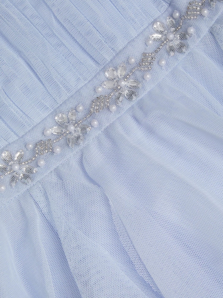 Monsoon Blue Baby Pennie Mesh Party Dress - Image 3 of 3 Monsoon Blue Baby Pennie Mesh Party Dress - Image 3 of 3