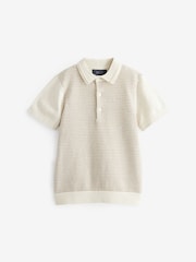 Ecru Cream Knitted Short Sleeve Textured Polo Shirt (3-16yrs) - Image 1 of 2