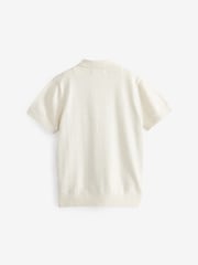 Ecru Cream Knitted Short Sleeve Textured Polo Shirt (3-16yrs) - Image 2 of 2