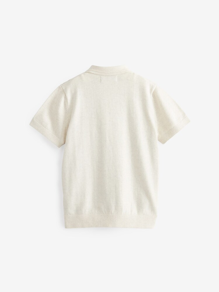 Ecru Cream Knitted Short Sleeve Textured Polo Shirt (3-16yrs) - Image 2 of 2