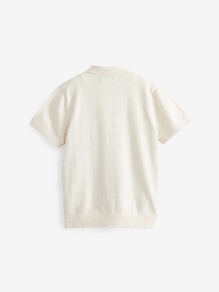 Ecru Cream Knitted Short Sleeve Textured Polo Shirt (3-16yrs) - Image 2 of 2 Ecru Cream Knitted Short Sleeve Textured Polo Shirt (3-16yrs) - Image 2 of 2