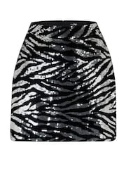 Pour Moi Black Zebra Selena Velvet Sequin Mini Skirt - Image 3 of 4