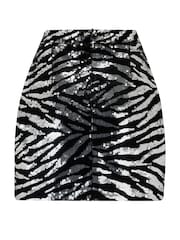 Pour Moi Black Zebra Selena Velvet Sequin Mini Skirt - Image 4 of 4