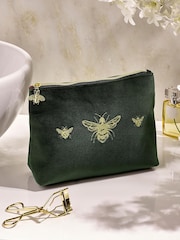 Green Embroidered Bee Pouch Make-Up Bag - Image 1 of 5
