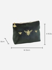 Green Embroidered Bee Pouch Make-Up Bag - Image 3 of 5