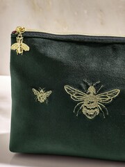 Green Embroidered Bee Pouch Make-Up Bag - Image 4 of 5