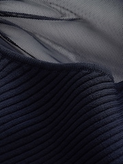 Navy Blue Mesh Detail Ribbed Knitted Top - Image 6 of 6
